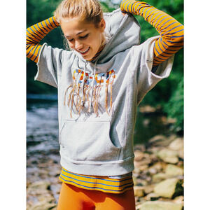Free People FP Movement Fringe Gray Cutoff Short Sleeve Embroidered Hoodie XS